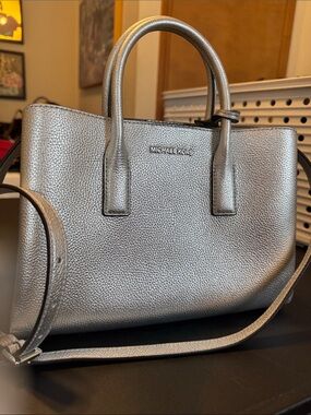 Michael Kors Metallic Silver Pebbled Leather Satchel